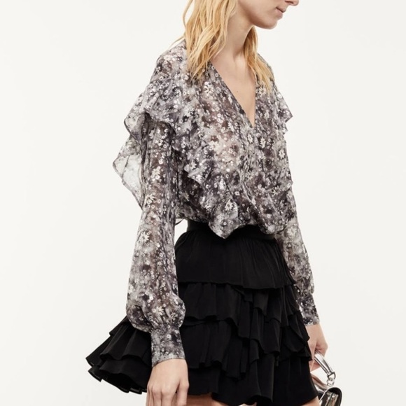 The Kooples Paris Women's Long Sleeve Button Down Floral Ruffle Blouse EU 2/ S - Picture 3 of 12